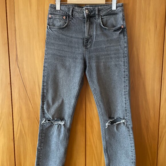 Zara Grey Distressed Straight Leg Denim Size 6 - Picture 1 of 4